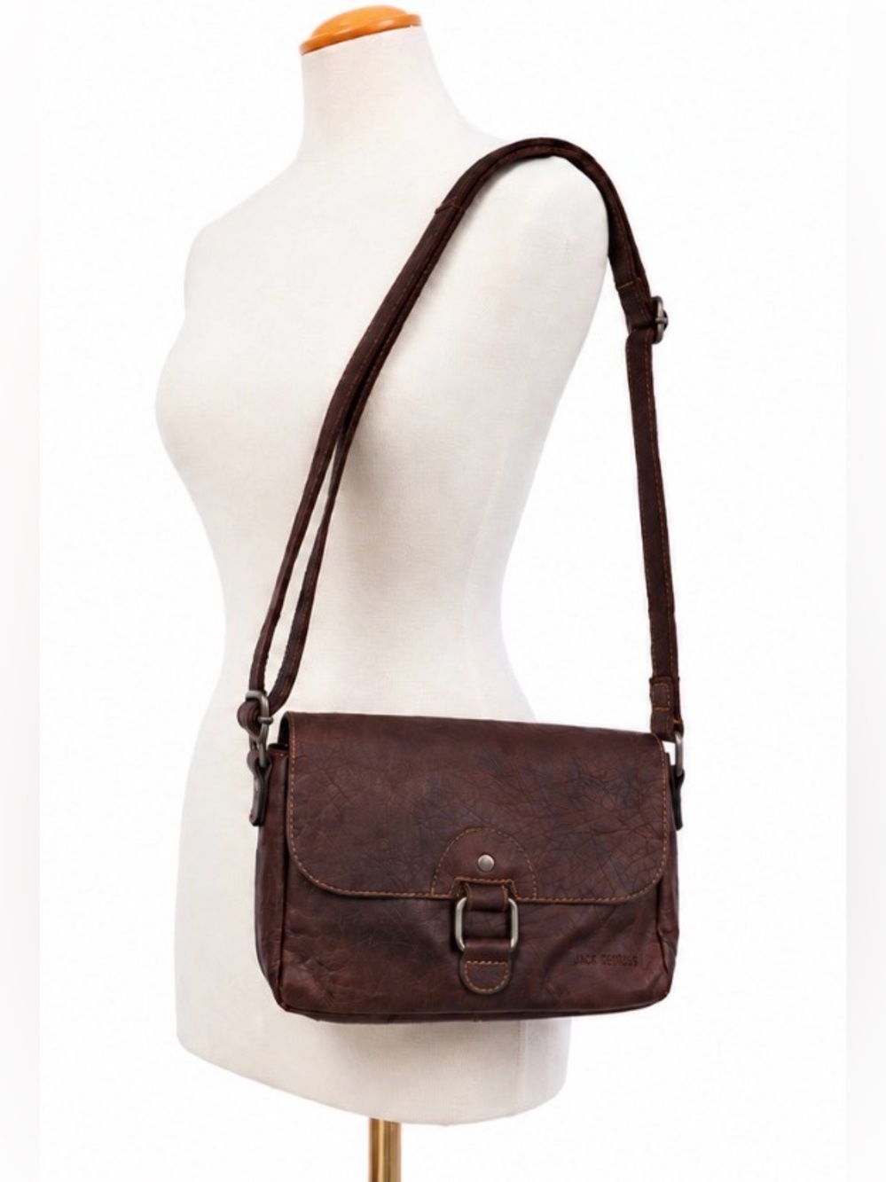 Jack Georges Genuine Leather Crossbody Messenger Bag Brown Distressed Vintage